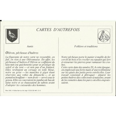 CPA: (REPRO). ILE D'OLERON, Pecheuse d'huitres, vers 1900.
