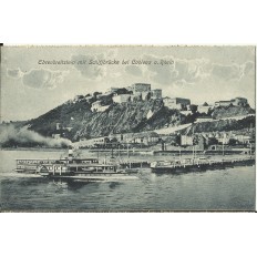 CPA: ALLEMAGNE, Ehrenbreitstein mit Schiffbrucke bei Coblenz a.Rhein, jahre1920