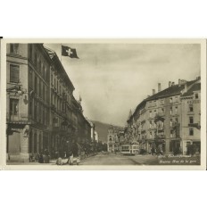 CPA: SUISSE, BIENNE, Rue de la Gare, années 1920