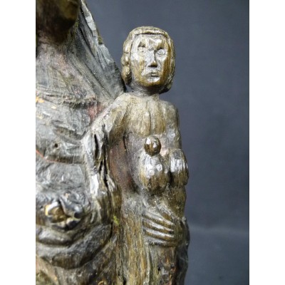 VIERGE COURONNEE A L'ENFANT, Bois, XV / XVIe s.CROWN VIRGIN with CHILD, wood.