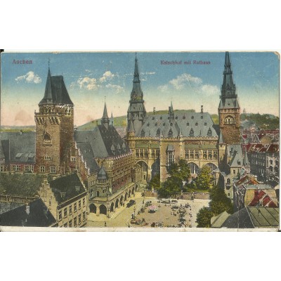 CPA: ALLEMAGNE, AACHEN, Katschhof mit Rathaus (1920)