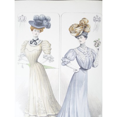 LITHOGRAPHIE de MODE, COSTUMES, COUTURE, FASHION, années 1900-1910 (16)