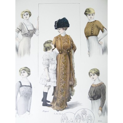 LITHOGRAPHIE de MODE, COSTUMES, COUTURE, FASHION, années 1900-1910 (40)