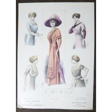 LITHOGRAPHIE de MODE, COSTUMES, COUTURE, FASHION, années 1900-1910 (41)