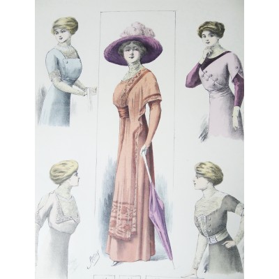 LITHOGRAPHIE de MODE, COSTUMES, COUTURE, FASHION, années 1900-1910 (41)