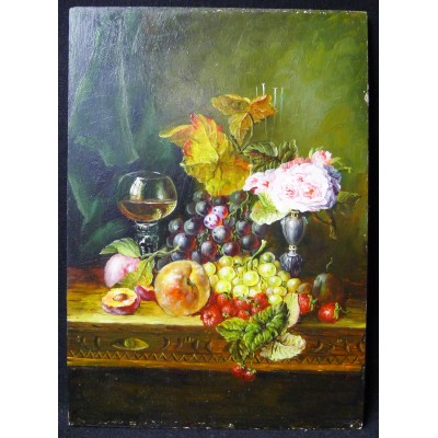 NATURE MORTE AUX FRUITS, HUILE / PANNEAU, XIXe. COLLECTION. STILL LIFE XIXth.