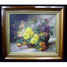  P. VALMON (XIX-XX), CORBEILLE DE FLEURS, HUILE SUR TOILE.