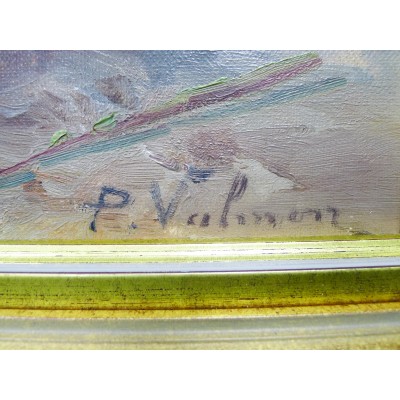  P. VALMON (XIX-XX), CORBEILLE DE FLEURS, HUILE SUR TOILE.