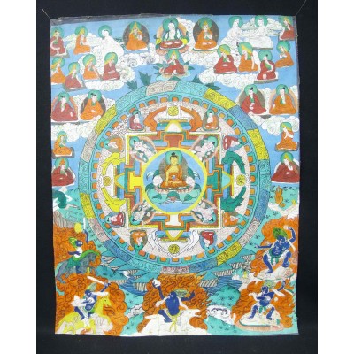 TIBET: TANGKA, MANDALA, XIXe. GOUACHE sur TOILE.