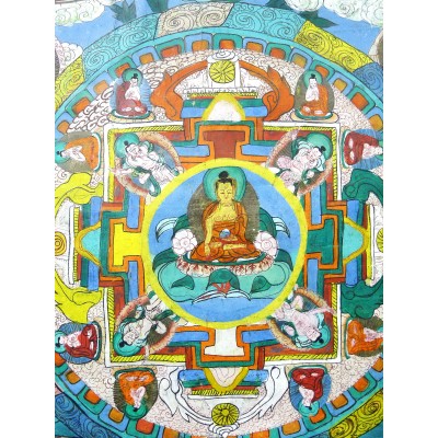 TIBET: TANGKA, MANDALA, XIXe. GOUACHE sur TOILE.