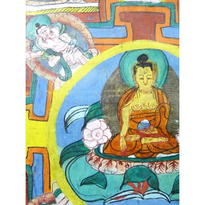 TIBET: TANGKA, MANDALA, XIXe. GOUACHE sur TOILE.