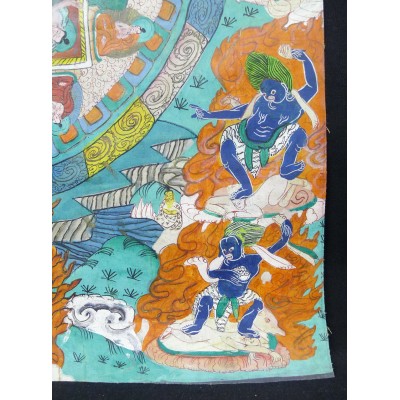 TIBET: TANGKA, MANDALA, XIXe. GOUACHE sur TOILE.