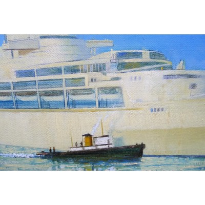 LE PAQUEBOT ORIANA, 1959, HUILE/TOILE. ENGLAND, P&O Orient Lines.