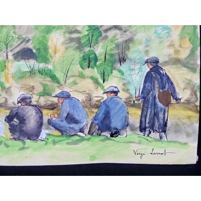 * Henri VERGÉ-SARRAT (1880-1966), LES PECHEURS, AQUARELLE.