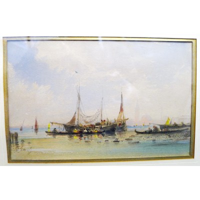 F.FRANZ (XIXe). PECHEURS à VENISE, AQUARELLE. VENEZIA, WATERCOLOR.