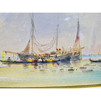 F.FRANZ (XIXe). PECHEURS à VENISE, AQUARELLE. VENEZIA, WATERCOLOR.