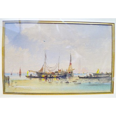 F.FRANZ (XIXe). PECHEURS à VENISE, AQUARELLE. VENEZIA, WATERCOLOR.