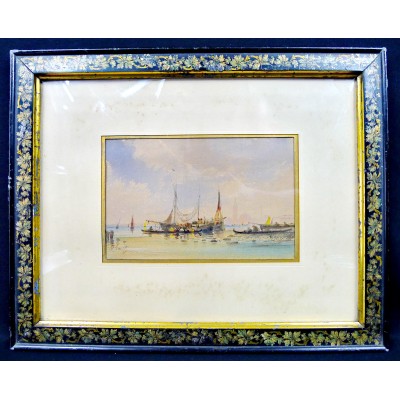 F.FRANZ (XIXe). PECHEURS à VENISE, AQUARELLE. VENEZIA, WATERCOLOR.