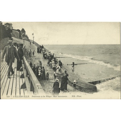 CPA: VILLERVILLE, Descente à la Plage, mer montante, Années 1910