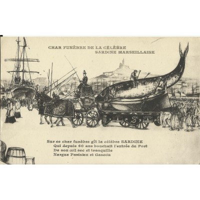 CPA: CHAR FUNEBRE DE LA SARDINE MARSEILLAISE, Années 1910