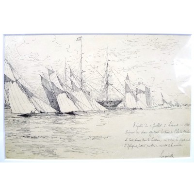  Charles LONGUEVILLE (1829-1899), Régates 1888, LORIENT, DESSIN.