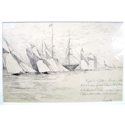  Charles LONGUEVILLE (1829-1899), Régates 1888, LORIENT, DRAWING.