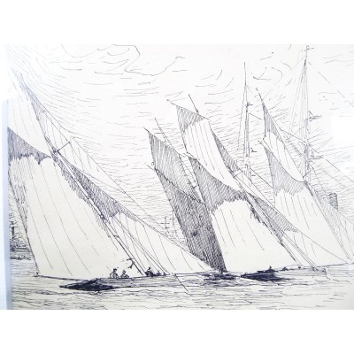  Charles LONGUEVILLE (1829-1899), Régates 1888, LORIENT, DRAWING.