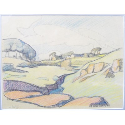  Jules LERAY (1875-1938), HAMEAU à DOELAN, vers 1920, PASTEL.