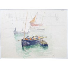  Jules LERAY (1875-1938), MARINS DE BRETAGNE SUD, 1919, AQUARELLE.