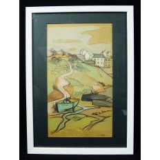  Jules LERAY (1875-1938), BOATS at SOUTH BRITANY, c.1920, PASTEL & WATERCOLOR.
