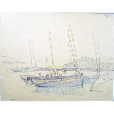  Jules LERAY (1875-1938), FILEYEURS à DOELAN, 1924, PASTEL.