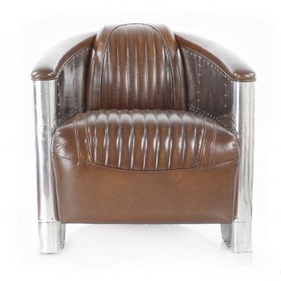 FAUTEUIL CLUB DESIGN AERONAUTIQUE, Cuir Marron.