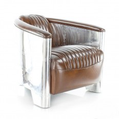 FAUTEUIL CLUB DESIGN AERONAUTIQUE, Cuir Marron.