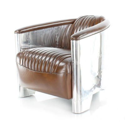 FAUTEUIL CLUB DESIGN AERONAUTIQUE, Cuir Marron.