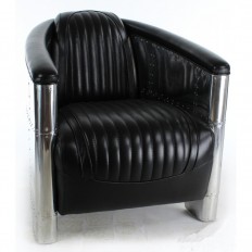 FAUTEUIL CLUB DESIGN AERONAUTIQUE, Cuir NOIR.