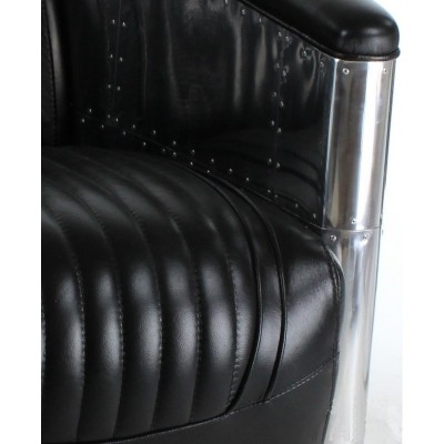 FAUTEUIL CLUB DESIGN AERONAUTIQUE, Cuir NOIR.