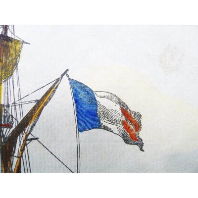  Jean Jérôme BAUGEAN (c.1764-c.1830), CORVETTE FRANCAISE, GRAVURE AQUARELLEE.