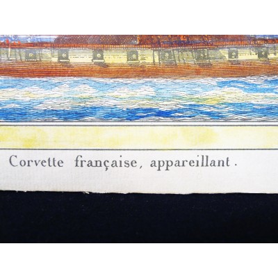  Jean Jérôme BAUGEAN (c.1764-c.1830), CORVETTE FRANCAISE, GRAVURE AQUARELLEE.