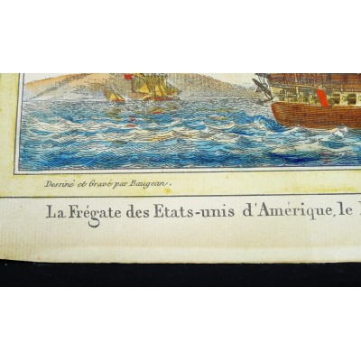  Jean Jérôme BAUGEAN (c.1764-c.1830), FREGATEDES ETATS-UNIS D'AMERIQUE, GRAVURE AQUARELLEE.