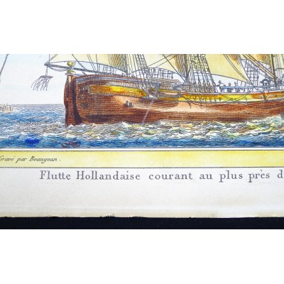  Jean Jérôme BAUGEAN (c.1764-c.1830), FLUTTE HOLLANDAISE, GRAVURE AQUARELLEE.