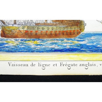  Jean Jérôme BAUGEAN (c.1764-c.1830), VAISSEAU DE LIGNE & FREGATE ANGLAIS, GRAVURE AQUARELLEE.