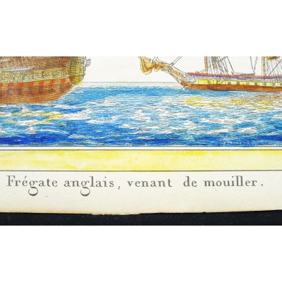  Jean Jérôme BAUGEAN (c.1764-c.1830), VAISSEAU DE LIGNE & FREGATE ANGLAIS, GRAVURE AQUARELLEE.