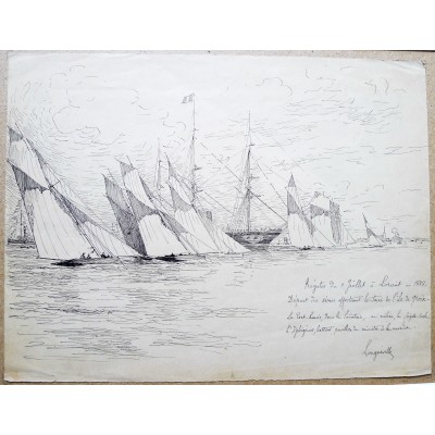  Charles LONGUEVILLE (1829-1899), Régates 1888, LORIENT, DESSIN.