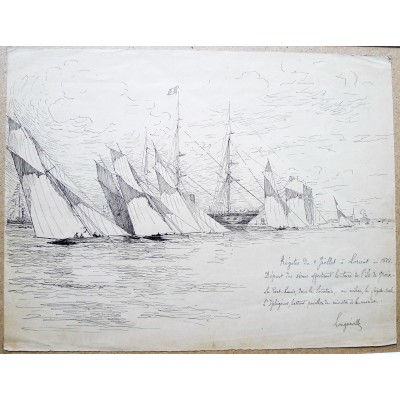  Charles LONGUEVILLE (1829-1899), Régates 1888, LORIENT, DRAWING.