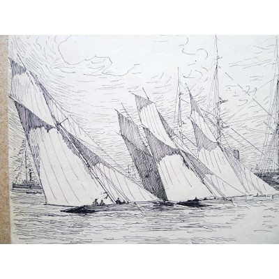  Charles LONGUEVILLE (1829-1899), Régates 1888, LORIENT, DRAWING.