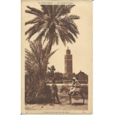 CPA MAROC, ANNEES 1910, MARRAKECH, LA KOUTOUBIA, A TRAVERS LES PALMIERS.