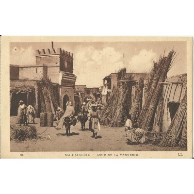 *CPA MAROC, ANNEES 1910, MARRAKECH, SOUK DE LA VANNERIE.