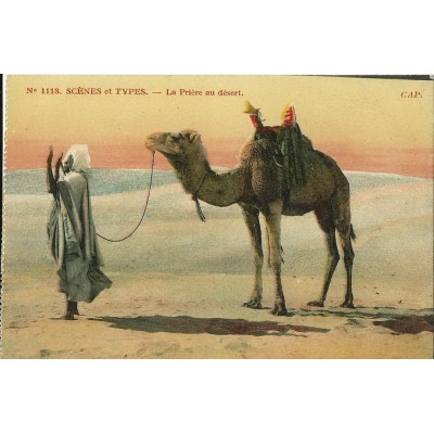 *CPA MAROC, ANNEES 1910, SCENES ET TYPES, LA PRIERE AU DESERT.