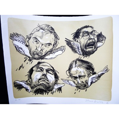 VISAGES AILES, LITHOGRAPHIE SIGNEE, 1986.