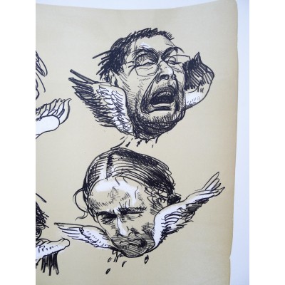 VISAGES AILES, LITHOGRAPHIE SIGNEE, 1986.